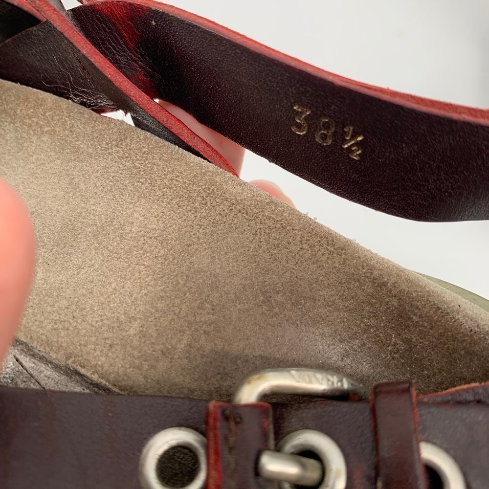 PRADA Strappy Sandal Leather Burgundy 38.5 Shoe - Picture 10 of 11